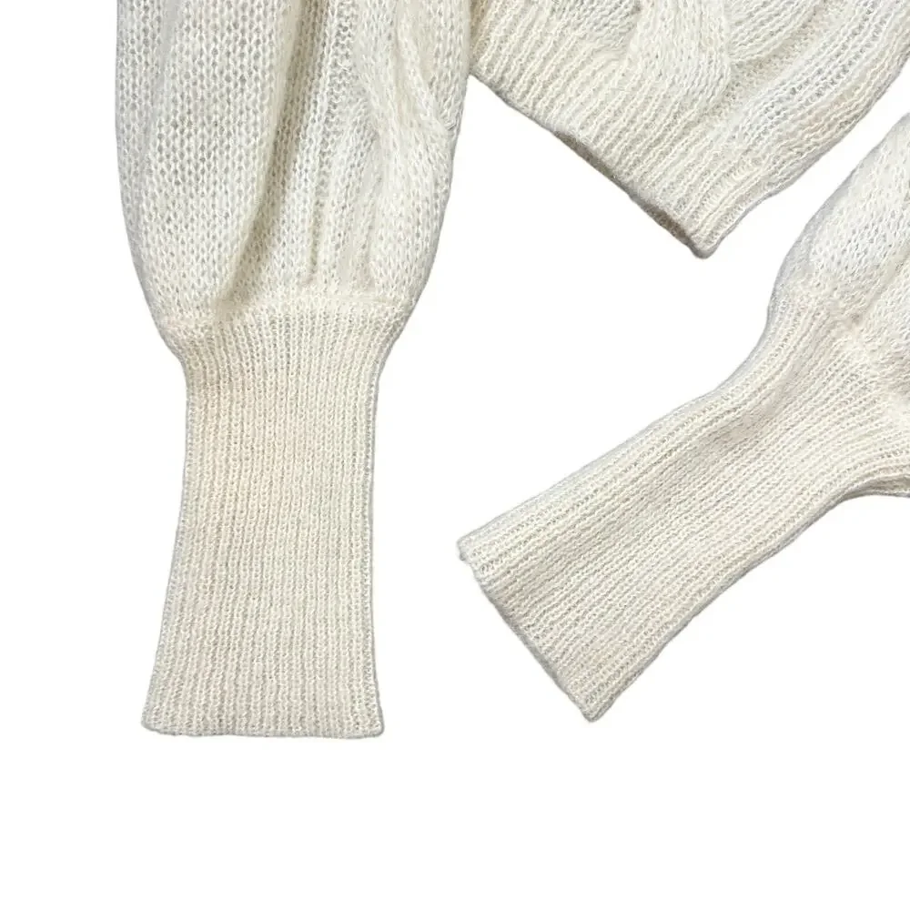 Greta Boldini Eclaire Ivory Mohair Merino Wool Balloon Sleeve Sweater XS Italy